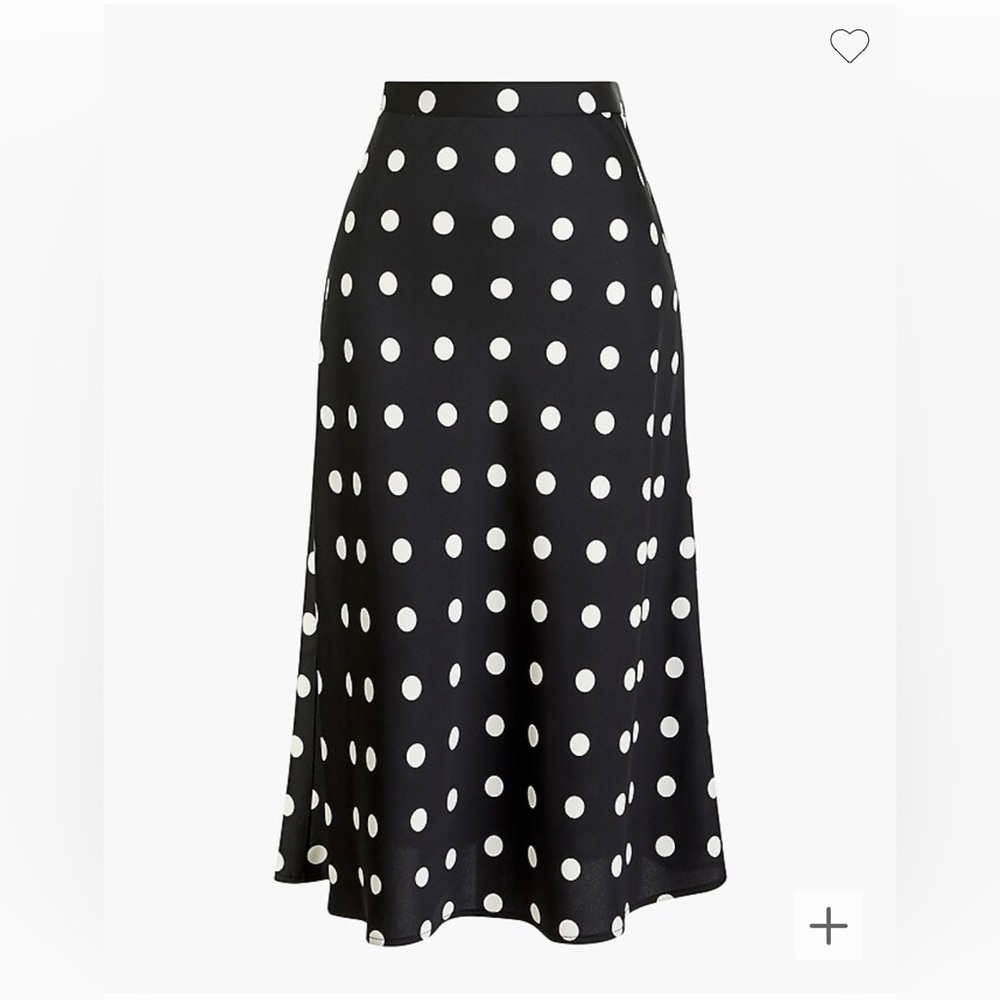 J.Crew Factory Pull-on printed bias midi skirt in black and white polka dot, XXS